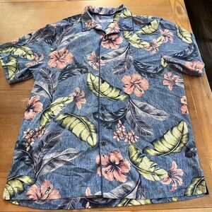 Tommy Bahama men’s blue Island zone, silk and cool poly max button down L